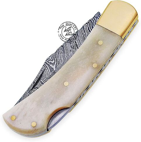 Beautiful Camel Bone Handmade Damascus Steel Folding Pocket Knife 100% Prime Quality in Kuwait