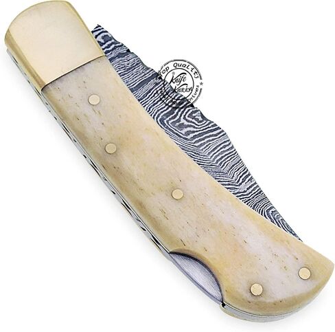 Beautiful Camel Bone Handmade Damascus Steel Folding Pocket Knife 100% Prime Quality in Kuwait