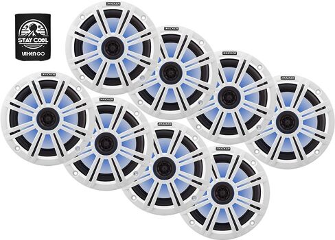 KICKER 8" Marine Speakers (4 Pairs) OEM Replacement Coaxial Speakers for Boat with White Grille and LED Lights 4-ohm. Water and Weather Resistant 45BKM84L(8)+45BKMG8W(8) in Kuwait