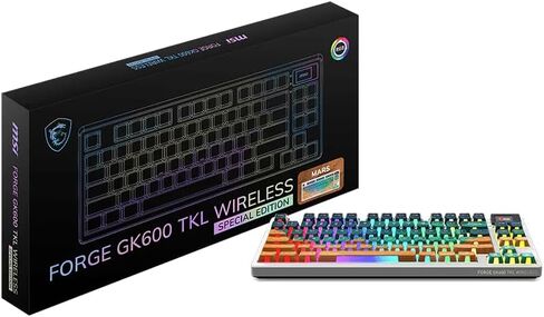 msi Forge GK600 TKL Wireless Sky - Mechanical Linear SWITCHES - Dye-Sublimated PBT Keycaps, Anti-Slip Base, RGB LED, USB 2.0, Bluetooth, 2.4 GHz - Tenkeyless in Kuwait