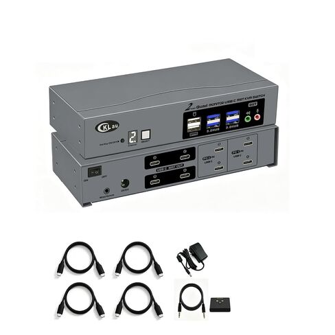 USB-C MST KVM Switch for 2 Computers and 4 Monitors, Quad 4K@60Hz, Dual USB-C per Computer, Windows Extended Display, USB 3.0 Hub in Kuwait