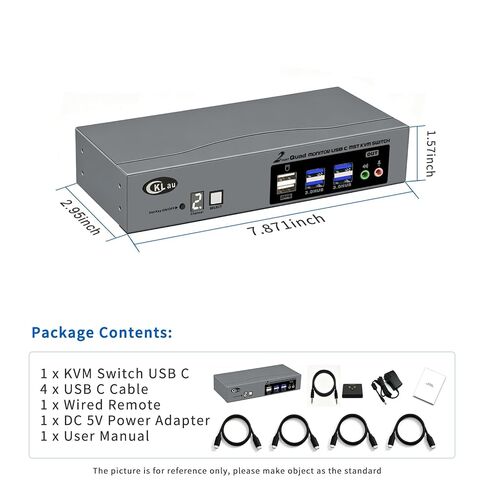 USB-C MST KVM Switch for 2 Computers and 4 Monitors, Quad 4K@60Hz, Dual USB-C per Computer, Windows Extended Display, USB 3.0 Hub in Kuwait