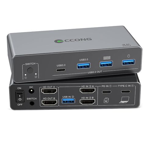 USB C HDMI KVM Switch 2 Monitors 2 Computers,4K@60HZ Dual Monitors KVM Switches for 2 PC/Laptops Share Mouse Keyboard and 2 Screens,4 USB3.0 Devices,Support 100W Charging for Laptop in Kuwait