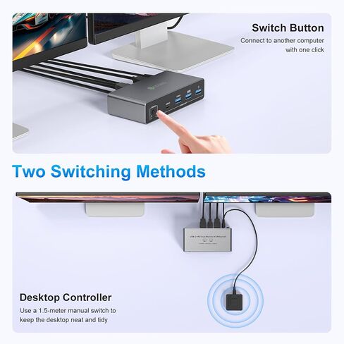 USB C HDMI KVM Switch 2 Monitors 2 Computers,4K@60HZ Dual Monitors KVM Switches for 2 PC/Laptops Share Mouse Keyboard and 2 Screens,4 USB3.0 Devices,Support 100W Charging for Laptop in Kuwait