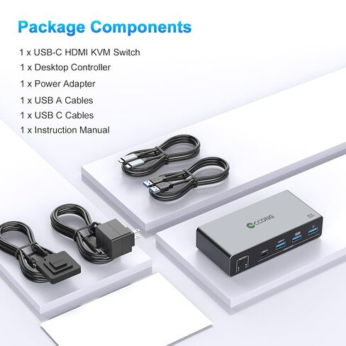 USB C HDMI KVM Switch 2 Monitors 2 Computers,4K@60HZ Dual Monitors KVM Switches for 2 PC/Laptops Share Mouse Keyboard and 2 Screens,4 USB3.0 Devices,Support 100W Charging for Laptop in Kuwait