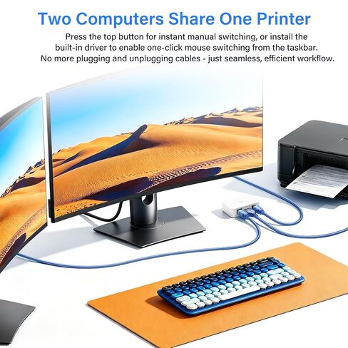 SinLoon 2 Port USB 2.0 Printer Sharing Switch - Manual & Mouse Switching in Kuwait