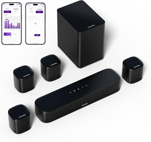 ULTIMEA 7.1ch Virtual Surround Sound Bar, Surround Sound System for TV, Sound Bar for Smart TV with 4 Surround Speakers, Peak Power 330W, App Control, TV Soundbar with Subwoofer, Opt/AUX/BT, Aura A40 in Kuwait