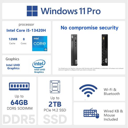 Lenovo ThinkCentre neo 50q Gen 4 Business MFF Desktop, 13th Gen Intel Core i5-13420H, 32GB RAM, 1TB PCIe SSD, Display Port, HDMI, RJ-45, Wi-Fi, Windows 11 Pro in Kuwait