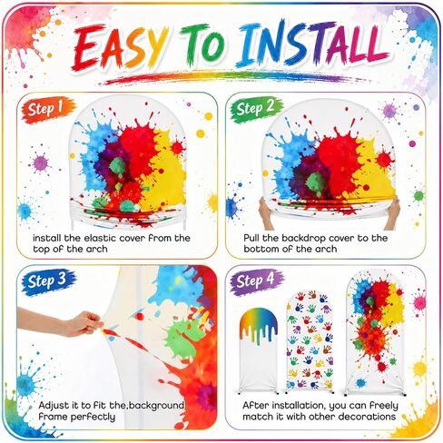 3 Pack Oil Paint Arch Cover Backdrop, Oil Handprint Spandex Arch Covers for 4ft 5ft 6ft Frame, Color Party Decorations for Birthday (Stand Not Included) in Kuwait
