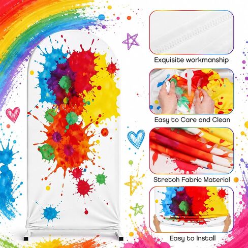 3 Pack Oil Paint Arch Cover Backdrop, Oil Handprint Spandex Arch Covers for 4ft 5ft 6ft Frame, Color Party Decorations for Birthday (Stand Not Included) in Kuwait