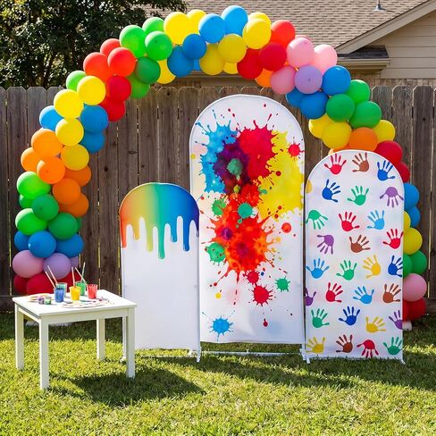 3 Pack Oil Paint Arch Cover Backdrop, Oil Handprint Spandex Arch Covers for 4ft 5ft 6ft Frame, Color Party Decorations for Birthday (Stand Not Included) in Kuwait