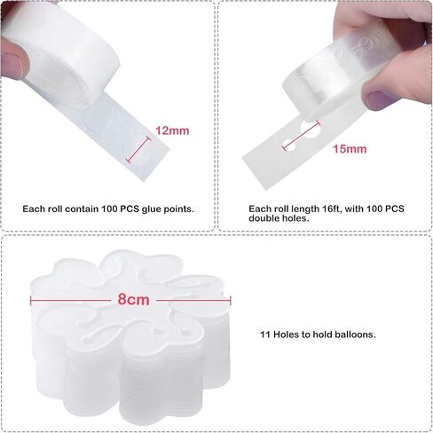 12 Pack Balloon Arch Clips 4 Inch Heavy Duty Clip - 100 Clear 260 Long Balloons - 20 Balloon Flower Clips - 2 Balloon Tie Tools - 2 Balloon Glue Point Dots Stickers, Balloon Arch Set for Wedding Party in Kuwait