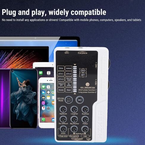Asixxsix Portable Voice Changer Sound Card Set, 8 Sound Effects Portable Board Voice Changer with RGB Lighting for Game Music Recording, Phone Computer Live Streaming in Kuwait