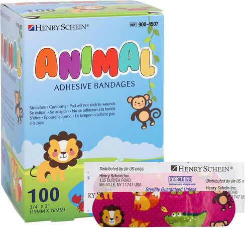 Henry Schein Kids Animal Print Spot Adhesive Bandage, 7/8", Sterile, 100 Ct in Kuwait