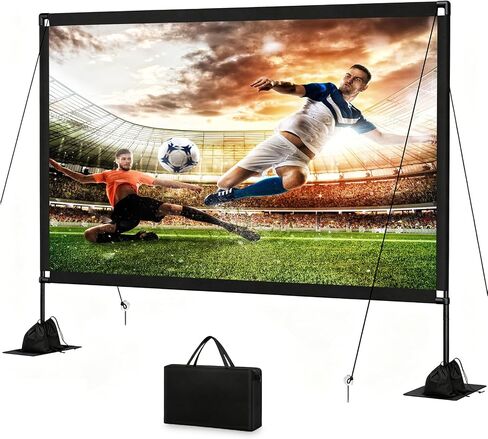 120inch Outdoor Projector Screen with Stand, 16:9 4K HD Portable Wrinkle-Free Projection Screen, Front/Rear Indoor Outdoor Movie Screen with Carry Bag for Home Theater, Backyard and Camping in Saudi Arabia