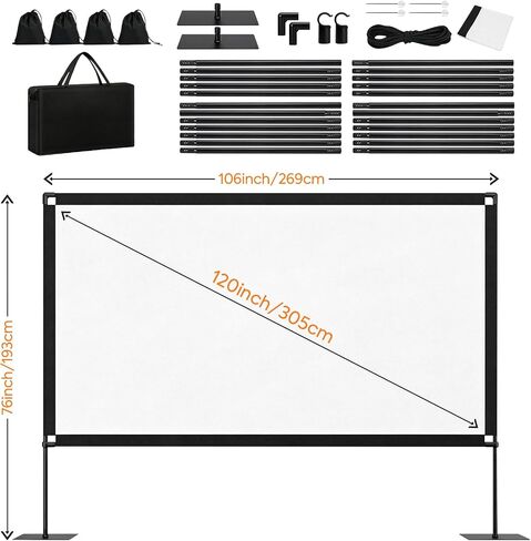 120inch Outdoor Projector Screen with Stand, 16:9 4K HD Portable Wrinkle-Free Projection Screen, Front/Rear Indoor Outdoor Movie Screen with Carry Bag for Home Theater, Backyard and Camping in Saudi Arabia