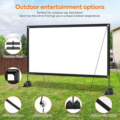 120inch Outdoor Projector Screen with Stand, 16:9 4K HD Portable Wrinkle-Free Projection Screen, Front/Rear Indoor Outdoor Movie Screen with Carry Bag for Home Theater, Backyard and Camping in Saudi Arabia