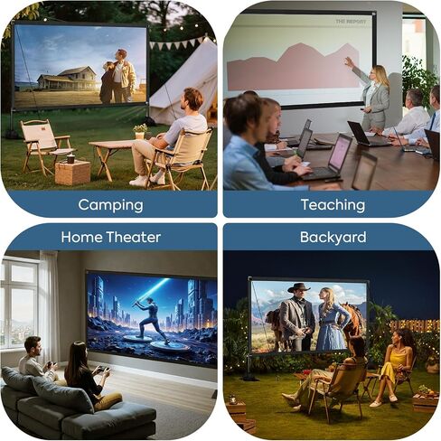 120inch Outdoor Projector Screen with Stand, 16:9 4K HD Portable Wrinkle-Free Projection Screen, Front/Rear Indoor Outdoor Movie Screen with Carry Bag for Home Theater, Backyard and Camping in Saudi Arabia