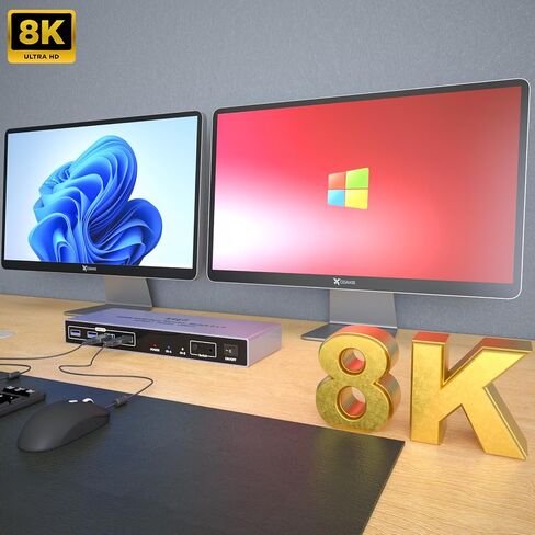 KAGO 8K DisplayPort 1.4 KVM Switch Dual Monitor for 2 PCs in Kuwait