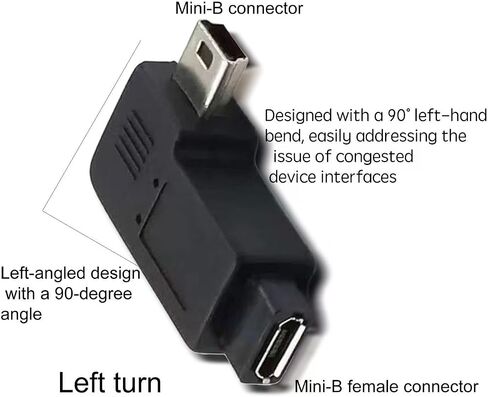 90 Degree Left Angle Mini USB 5 Pin Male to Micro USB Female Adapter, Data Sync Power Charging Connector（2 -Pack） in Saudi Arabia