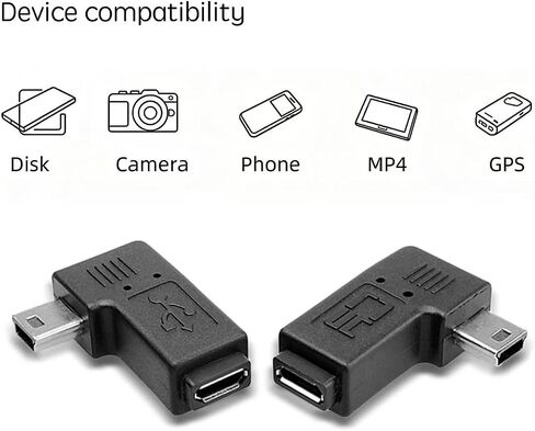 90 Degree Left Angle Mini USB 5 Pin Male to Micro USB Female Adapter, Data Sync Power Charging Connector（2 -Pack） in Saudi Arabia