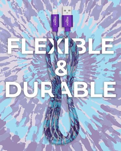 LIQUIPEL Powertek iPad & iPhone Lightning Charger Cable, Fast Charging 6ft MFI, Tie Dye Black (Purple) in Kuwait