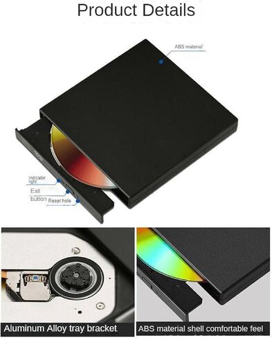 USB 2.0 External CD DVD RW Writer Burner Player with USB Data Power Cable for Laptop PC in Saudi Arabia