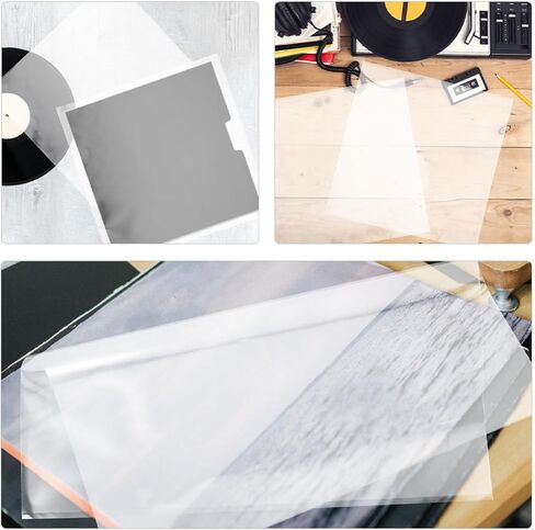 Veemoon Vinyl Record Outer Sleeves Self-Adhesive Plastic Protective Covers 60pcs Sturdy Polypropylene Vinyl Sleeves for Records Storage and Protection in Kuwait