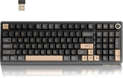 RK ROYAL KLUDGE R98 Pro Wireless Mechanical Keyboard, Creamy Bluetooth/2.4GHz/Wired RGB Gaming Keyboard with Number Pad and Knob, MDA Profile PBT Keycaps, Gasket Hot Swappable Linear Switch, Black in Kuwait