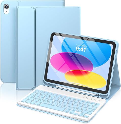besky Keyboard Case for iPad 11th/10th Gen 11 Inch & 10.9 Inch, Light Blue in Kuwait