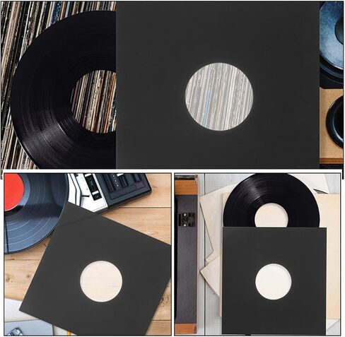 NUOBESTY 12pcs Protective Vinyl Record Covers Sleeves Made of Kraft Paper for Album Storage and Showcase Personality, Suitable for Homes and Bars, Black Vinyl Record Paper Sleeves in Kuwait
