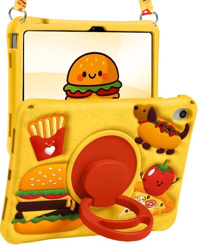 Boaretiu for iPad A16 Case - Cute Cartoon Soft Silicone Case Hamburger for iPad 11th Generation 11 Inch 2025/10th Generation 10.9 Inch 2022 Cover with Shoulder Strap Rotating Stand for Kids Boys Girls in Kuwait