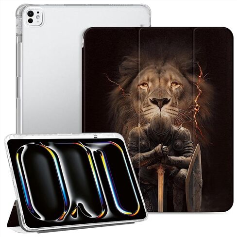 Case for iPad Air 13 inch 2024 Powered By The M2 Bionic Chip Built in Pencil Holder Trifold Stand Auto Wake/Sleep TPU Protection Stand Clear Back Cover,Lion and Warrior for Jesus Christ in Kuwait