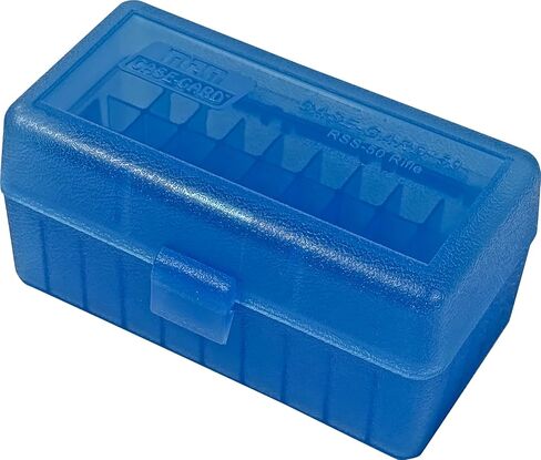 MTM Case-Gard RS-S-50-24 Rifle Ammo Box, 50 Round, 22-250 6.5 Grendel 22 ARC 6mm PPC 7.62 x 39 Rus, USA Made, Clear Blue in Kuwait