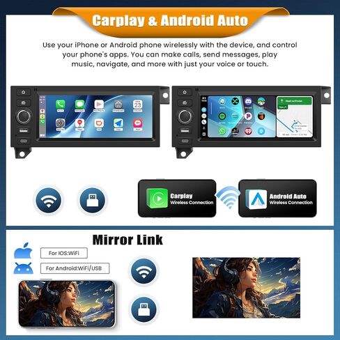 4+64G 8 Core Android 15 Car Radio Stereo for Dodge Ram 1500/2500/3500 1994-2002,Jeep Wrangler 1997-2002,Cherokee 1997-2001with Wireless Carplay,6.86" Touchscreen Car Radio with WiFi,GPS,BT,FM RDS in Kuwait