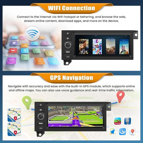 4+64G 8 Core Android 15 Car Radio Stereo for Dodge Ram 1500/2500/3500 1994-2002,Jeep Wrangler 1997-2002,Cherokee 1997-2001with Wireless Carplay,6.86" Touchscreen Car Radio with WiFi,GPS,BT,FM RDS in Kuwait