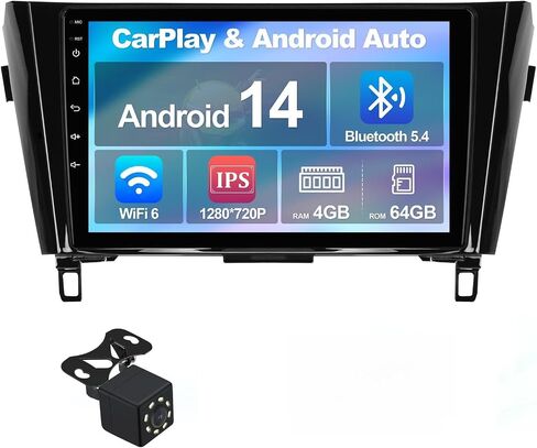 2+64G 10.1-inch Android 14 Car Stereo for Nissan Rogue X-Trail Qashqai 2014-2018 IPS Touchscreen Screen Car Radio with WiFi 6 Carplay & Android Auto Support Backup Camera GPS FM Navi Bluetooth 5.4 SWC in Kuwait