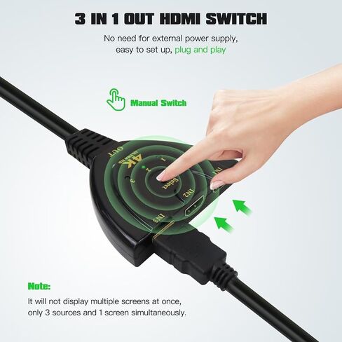 New HDMI Switch 3 in 1 Out, 4K@30Hz HDMI Splitter, 3 Port HDMI Hub Supports Full HD 4K 1080P 3D Player for MAC Notebook, for XBOX360, for PS3, for PS4, for Wii U, for Sony, PC by HaeKap in Kuwait