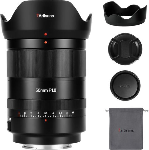 7artisans AutoFocus 50mm F1.8 Full Frame Lens,F1.8 Large Aperture,Support Automatic/Manual Aperture and Face/Eye Recognition, Compatible for Sony A7 Series A7R A75 A7SII A9 A7C A1, etc.Black in Kuwait
