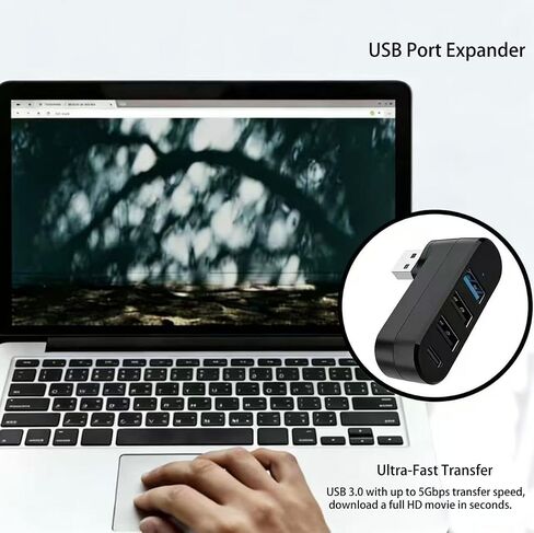 4-Port USB 3.0 hub, USB C Port with PD USB Distributor, Compatible with laptops, Cars, etc. (90°/180°rotatable) in Kuwait