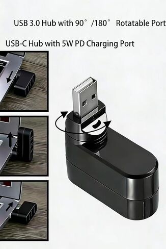 4-Port USB 3.0 hub, USB C Port with PD USB Distributor, Compatible with laptops, Cars, etc. (90°/180°rotatable) in Kuwait