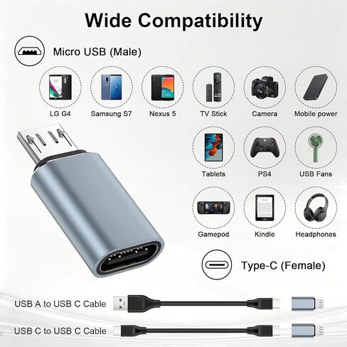 USB C to Micro USB Adapter, 4Pack Type C Female to Micro USB Male Converter in Kuwait