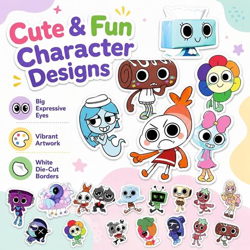54Pcs Dandys World Stickers, Assorted Cute Cartoon Character Decals for Water Bottles, Laptops, Skateboards, Notebooks, Phone Cases, Scrapbooks, Party Favors and Gifts for Fans, Teens and Adults in Kuwait