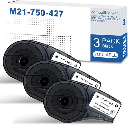 Compatible M21-750-427 Self-Laminating Wire Wrap for Control and Electrical Panels, Datacom Cable, Black on White- for M210, M210-LAB, M211, BMP21-PLUS and BMP21-LAB Printers, (3 Pack,75" W, 14' L) in Kuwait