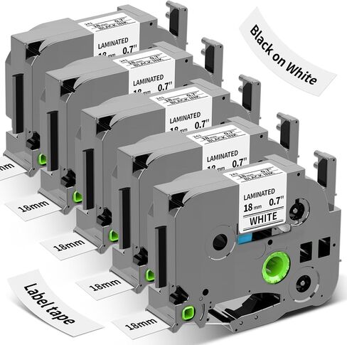 5X 18mm Laminated White Replacement for Brother Label Maker Tape P-Touch in Kuwait