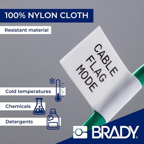 Brady Nylon Cloth Pre-Sized Labels for Label Printer BMP41/BMP51/BMP53/M511-240 Self Adhesive Printer Labels - Waterproof Tape Printer Labels - Black on White (9.53mm ⌀) - M4-82-499 in Kuwait