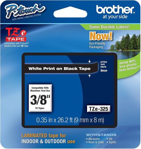 Genuine Brother 3/8" (9mm) White on Black TZe P-Touch Tape for Brother PT-1750, PT1750 Label Maker in Kuwait