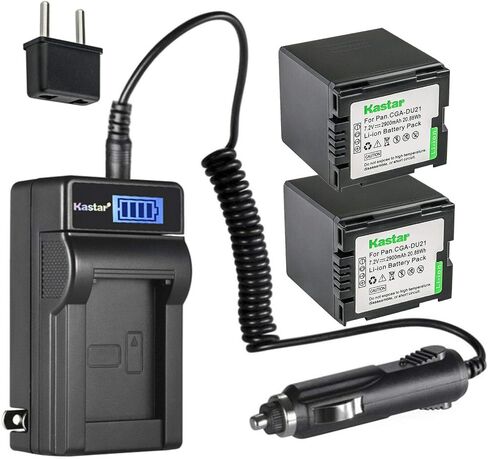 Kastar 2-Pack CGA-DU21 Battery and LCD AC Charger Compatible with Panasonic PV-GS39, PV-GS50, PV-GS55, PV-GS59, PV-GS65, PV-GS70, PV-GS75, PV-GS80, PV-GS83, PV-GS85, PV-GS120, PV-GS150, PV-GS180 in Kuwait