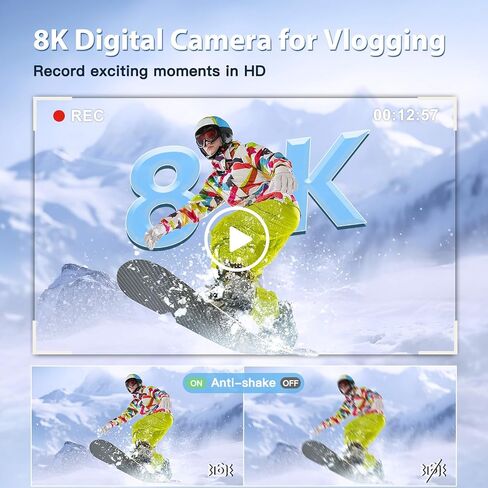 IGXHAVIZ 8K Digital Cameras for Photography Autofocus, WiFi 88MP Vlogging Camera with Dual-Lens, Flash, 16X Digital Zoom, Touch Screen, Travel Camera Anti-Shake with Lens Hood, 64GB Card,2 Batteries in Kuwait