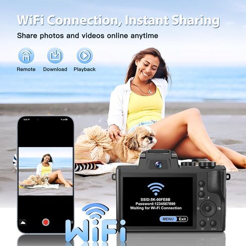 IGXHAVIZ 8K Digital Cameras for Photography Autofocus, WiFi 88MP Vlogging Camera with Dual-Lens, Flash, 16X Digital Zoom, Touch Screen, Travel Camera Anti-Shake with Lens Hood, 64GB Card,2 Batteries in Kuwait